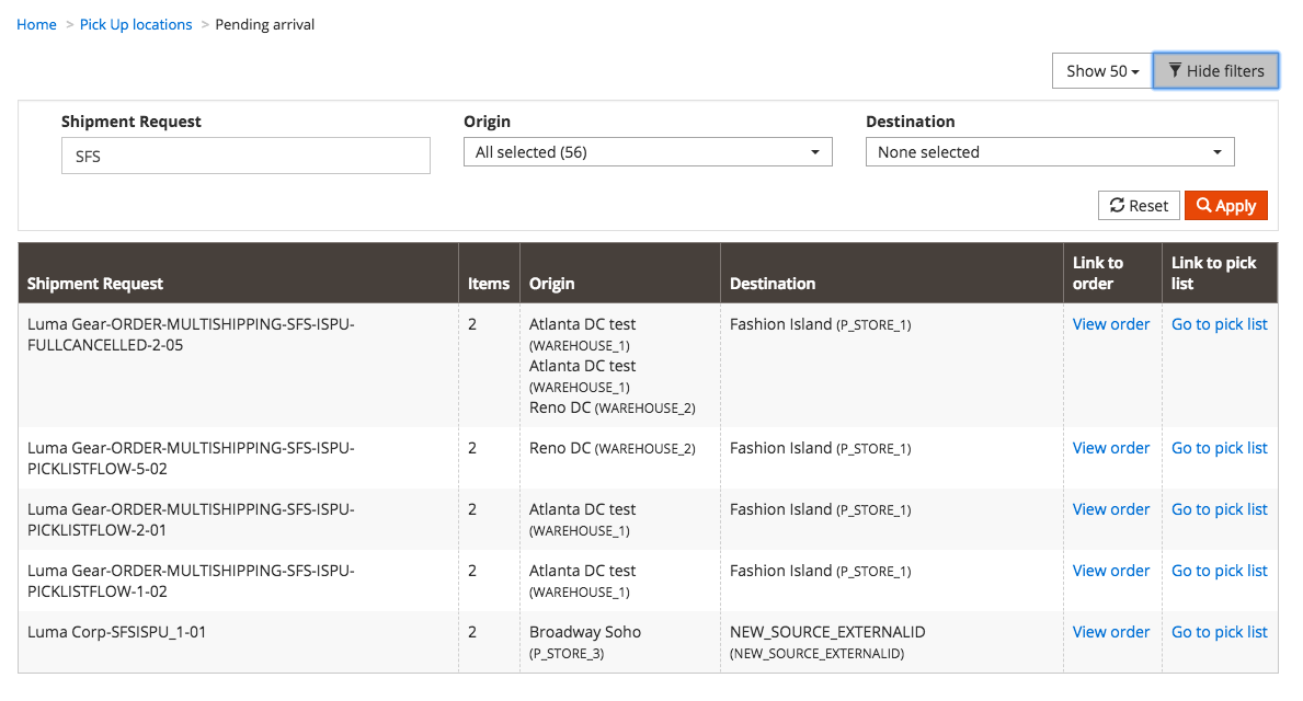 Pending arrivals filtering