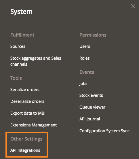 Other Settings menu in the OMS Admin